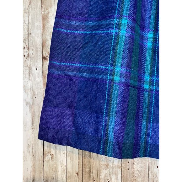 Women's Vintage Tanner Sport Blue Green Plaid Wool Zip Pencil Skirt Size 12 - Picture 4 of 12
